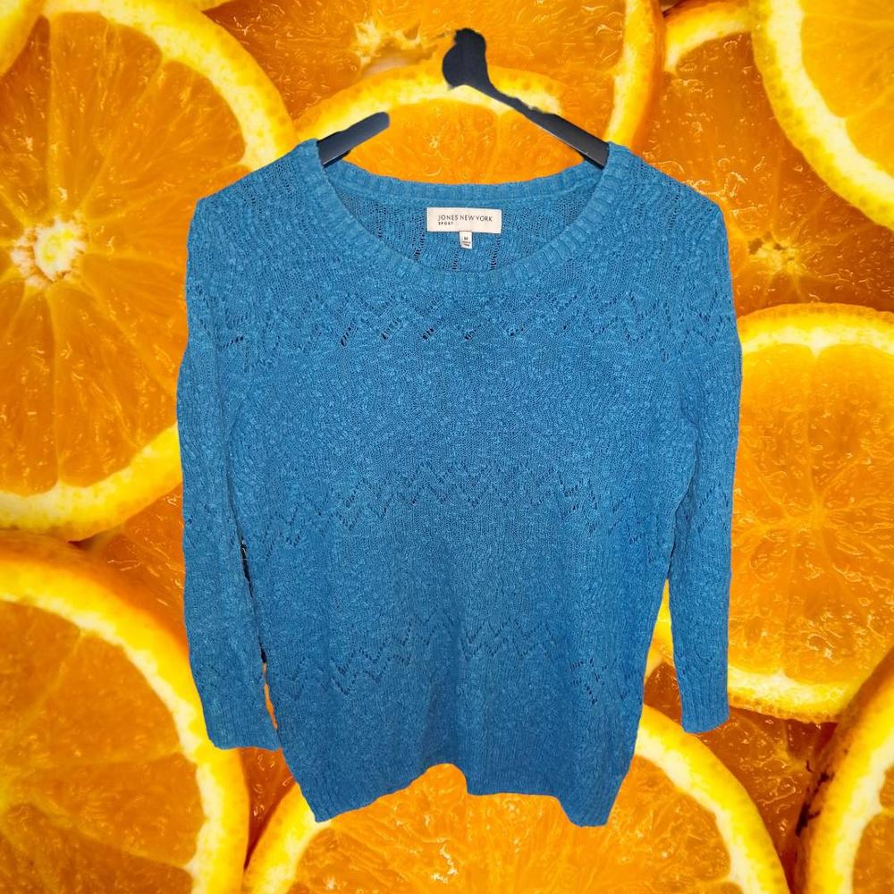 Jones New York Sport Knit Blue Crew Neck Sweater Size‎ Medium
